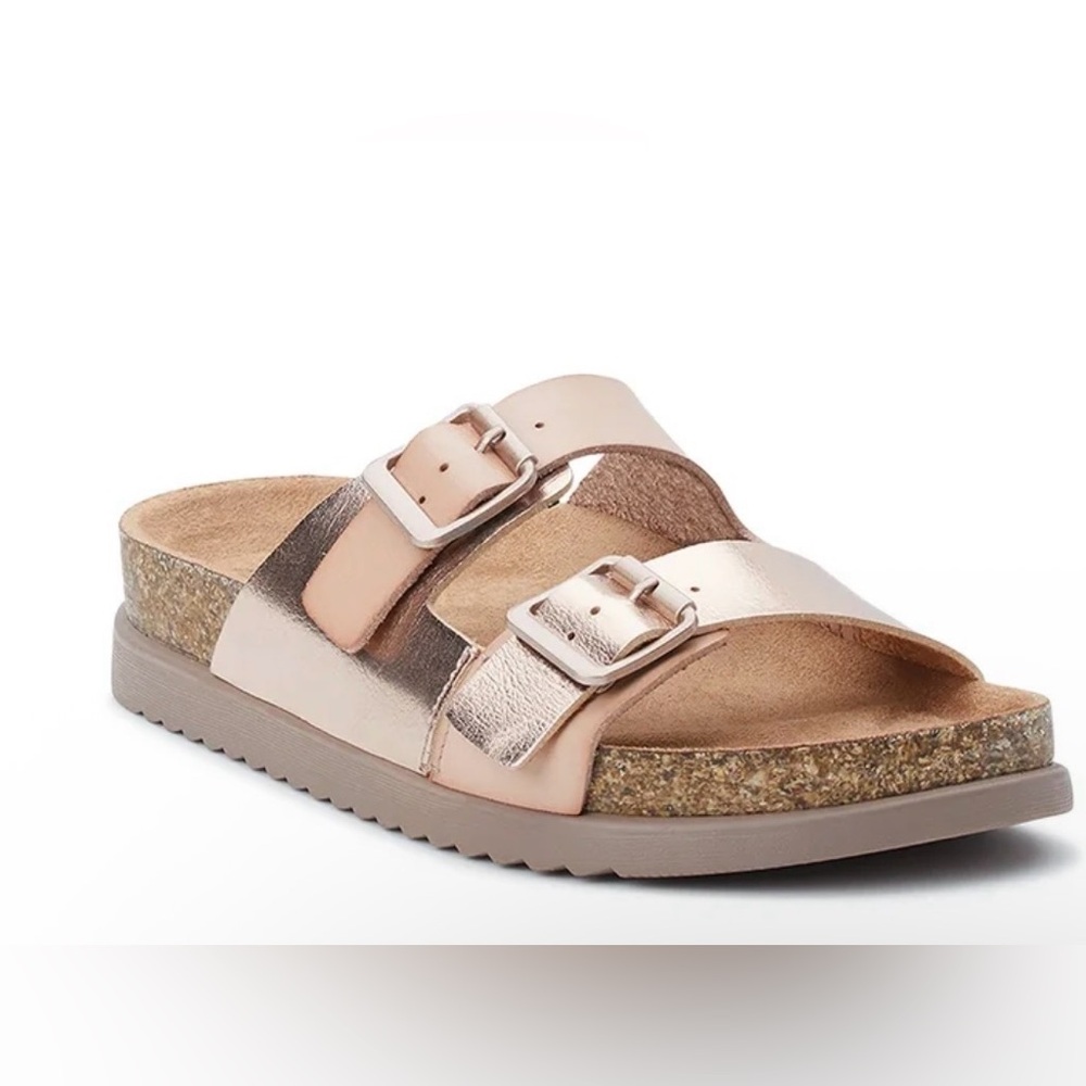 Time and Tru Rose Gold Double-Buckle Slide Sandal Size 8.5